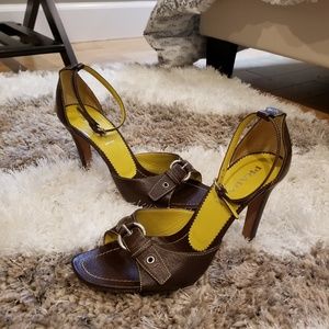 Prada Dark Brown Ankle Strap Sandal Heels